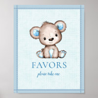 Favors Table Cute Brown Bear Baby Shower Poster