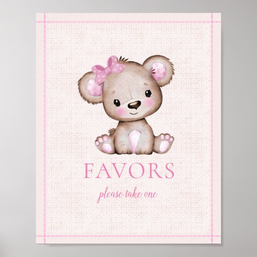 Favors Table Cute Girl Bear Baby Shower Poster