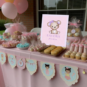 Favors Table Cute Girl Purple Bear Baby Shower Poster