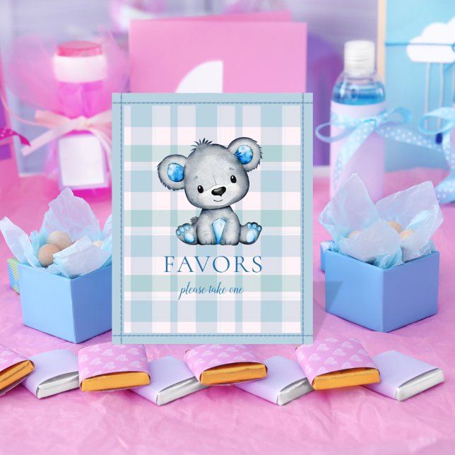 Favors Table Cute Gray Bear Baby Shower Poster (Creator Uploaded)