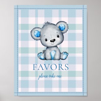 Favors Table Cute Gray Bear Baby Shower