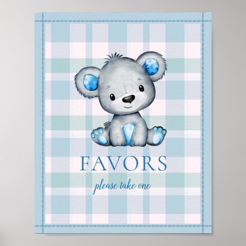 Favors Table Cute Gray Bear Baby Shower Poster