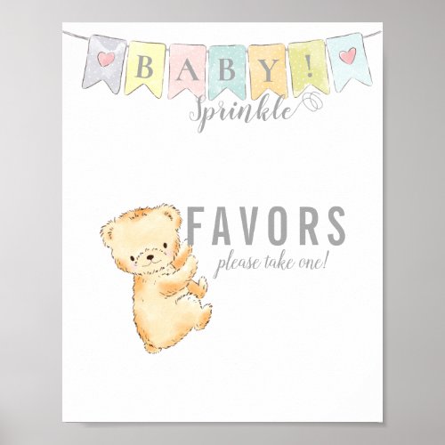 Favors Table Sign Baby Sprinkle Bear and Banner