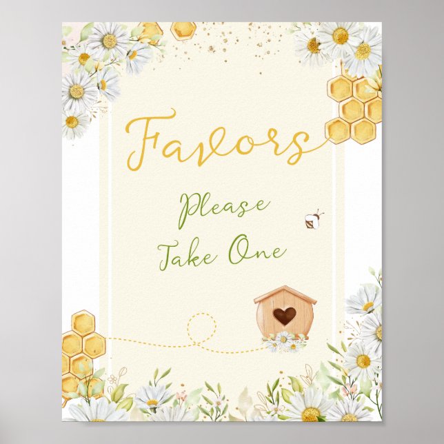 Favors Take One Bumblebee Honeycomb Chic Bee Party Poster (Front)