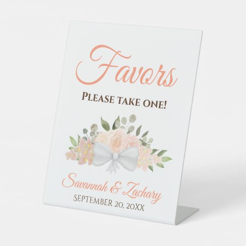 Favors Take One Coral Peach Roses Wedding Pedestal Sign