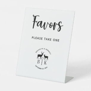 Favors Take One Deer Monogram Rustic Wedding Pedestal Sign