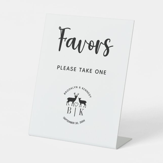 Favors Take One Deer Monogram Rustic Wedding Pedestal Sign (Front)