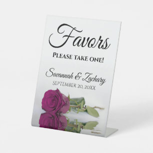 Favors Take One Elegant Magenta Plum Rose Wedding Pedestal Sign