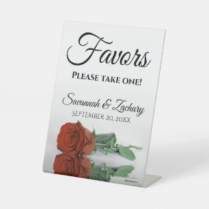 Favors Take One Elegant Rust Orange Rose Wedding Pedestal Sign