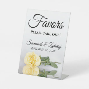 Favors Take One Elegant Yellow Rose Wedding Pedestal Sign