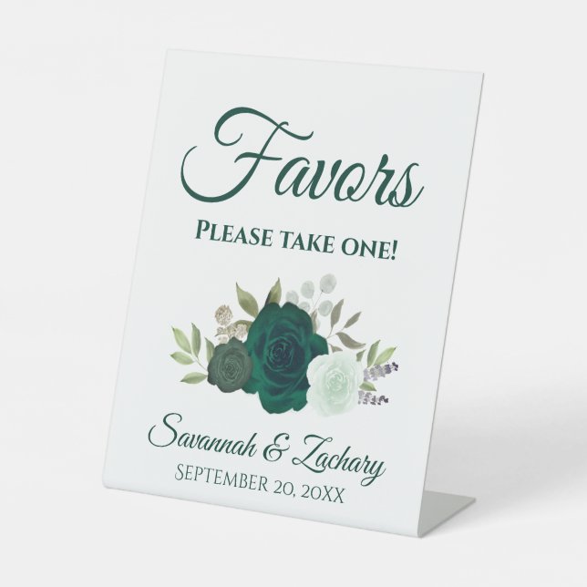 Favors Take One Emerald Green Roses Wedding Pedestal Sign (Front)