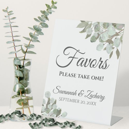 Favors Take One Eucalyptus  Greenery Wedding Pedestal Sign