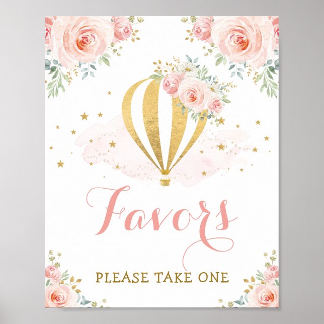 Favors - Take One / Floral Hot Air Balloon Shower Poster (Front)