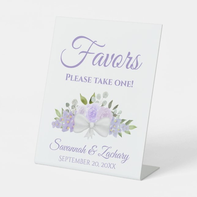 Favors Take One Lavender Purple Roses Wedding Pedestal Sign (Front)