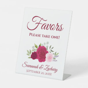 Favors Take One Magenta & Pink Boho Roses Wedding Pedestal Sign
