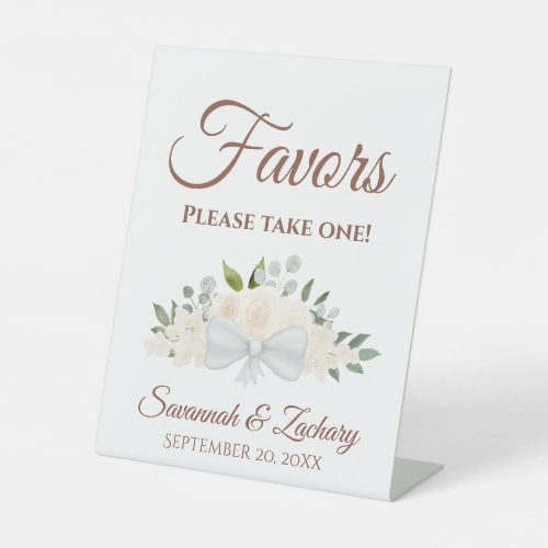 Favors Take One Pale Blush Peach Roses Wedding Pedestal Sign