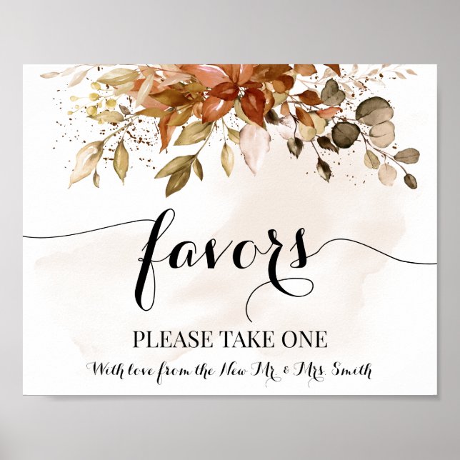 Favors Take One Party Sign Fall Wedding Shower (Front)