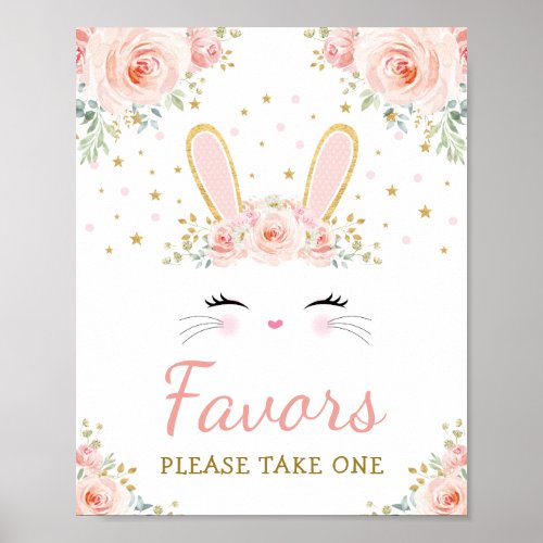 Favors _ Take One  Pink Floral Bunny Cute Rabbit Poster