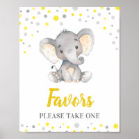 Favors Take One Yellow Dots Elephant Baby Shower Poster