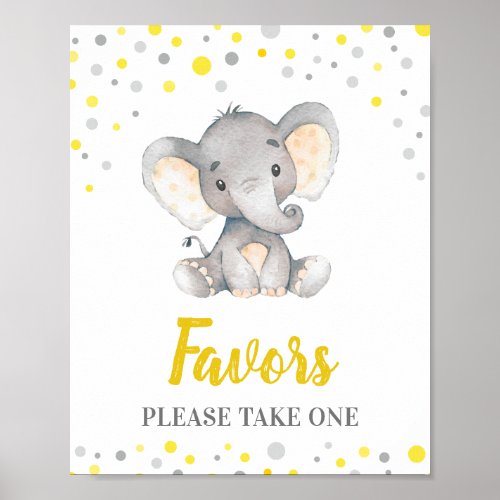 Favors Take One Yellow Dots Elephant Baby Shower Poster