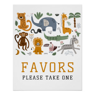 Favors Two Wild Birthday Safari Animals Cute Kids Poster