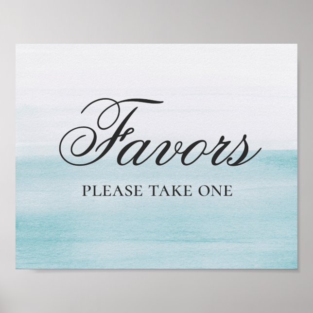 Favors. Watercolor blue nautical script wedding Poster (Front)