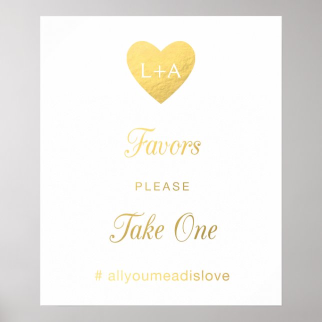 Favors Wedding sign, faux gold heart Poster (Front)