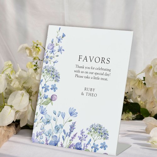 Favors Wildflower Periwinkle Floral Wedding  Pedestal Sign