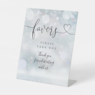 Favors Winter Snowflakes Heart Script Pedestal Sign