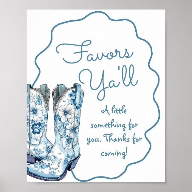 Favors ya'll Chinoiserie Boots Bridal Shower sign (Front)