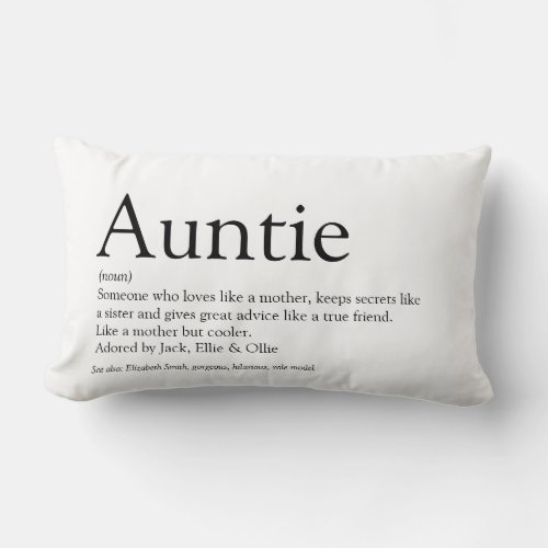 Favourite Aunt Auntie Definition Black and White Lumbar Pillow