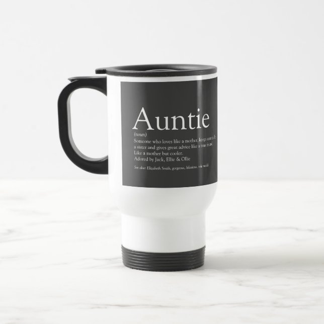 Favourite Aunt Auntie Definition Modern Gray Travel Mug (Left)