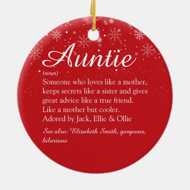 Favourite Aunt Auntie Definition Photo Christmas Ceramic Ornament (Back)