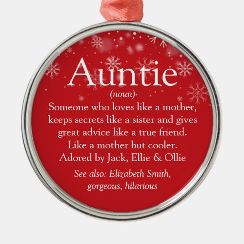 Favourite Auntie Aunt Definition Christmas Holiday Metal Ornament