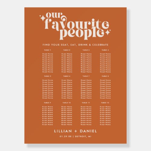 Favourite People Retro Wedding Seating Chart Foam Board