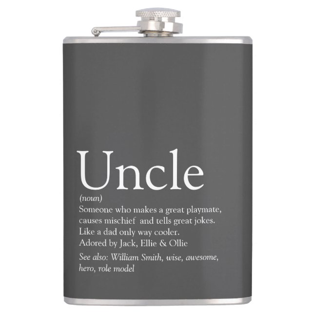 Favourite Uncle Definition Gray Flask (Front)