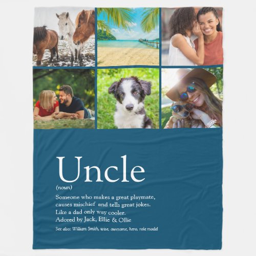 Favourite Uncle Funcle Blue Photo Collage Fleece Blanket
