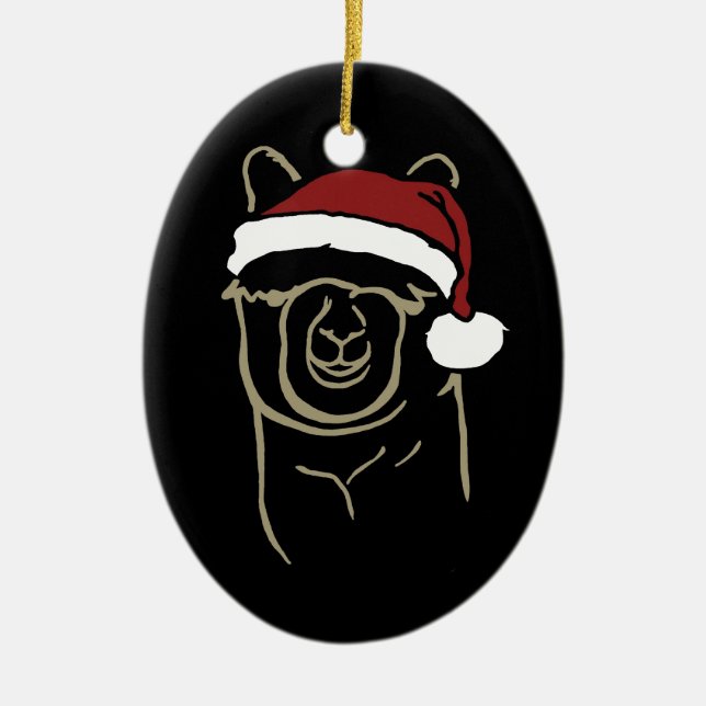 Fawn Alpaca with Santa Hat Ceramic Ornament (Front)