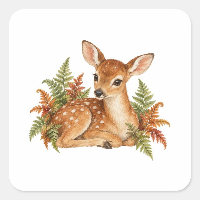Fawn Among Ferns Square Sticker (Front)