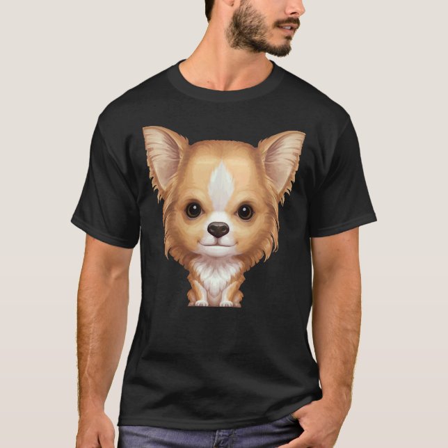Fawn &amp White Long Coat Chihuahua T-Shirt (Front)
