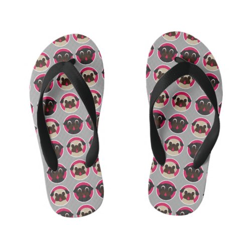 Fawn and Black Pug Heads Kids Flip Flops