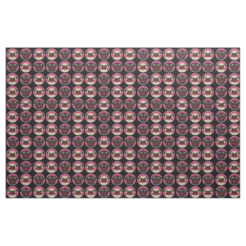 Fawn and Black Pug Heads on Black Fabric