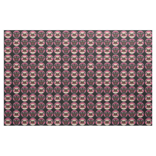 Fawn and Black Pug Heads on Black Fabric