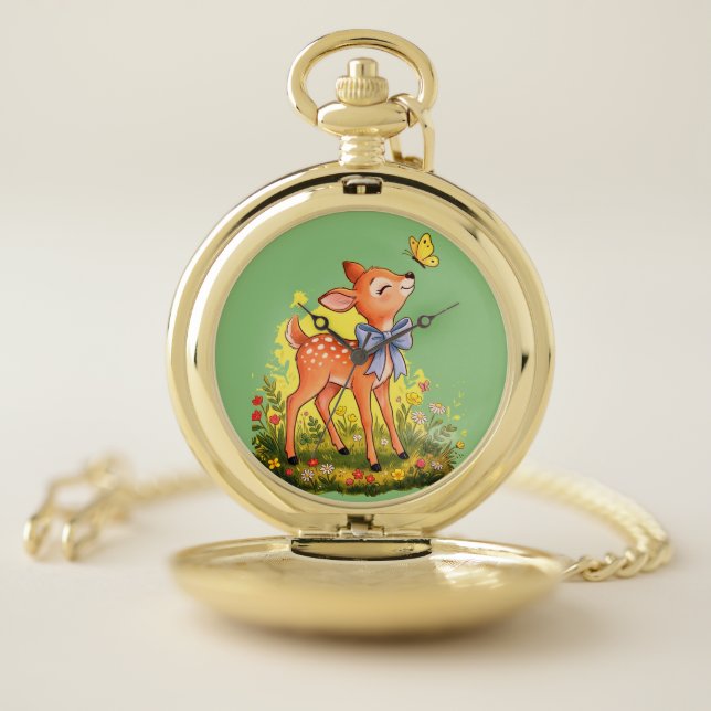 fawn and its butterfly friend pocket watch (Inside)
