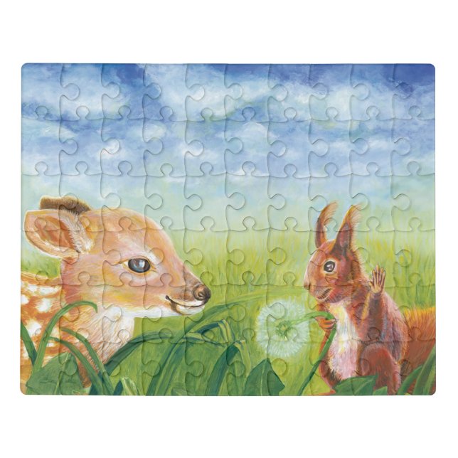 Fawn and Squirrel Spring Illustration Jigsaw Puzzle (Puzzle Horizontal)