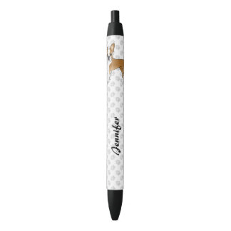 Fawn And White Boston Terrier Cartoon Dog &amp; Name Black Ink Pen