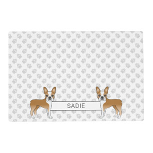 Fawn And White Boston Terrier Cartoon Dog & Name Placemat