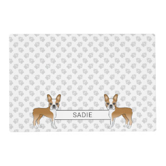 Fawn And White Boston Terrier Cartoon Dog &amp; Name Placemat