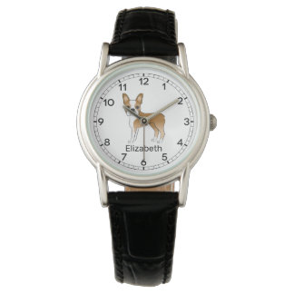 Fawn And White Boston Terrier Cartoon Dog &amp; Name Watch