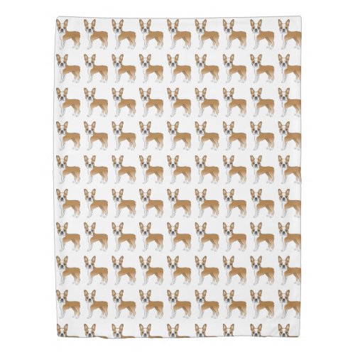 Fawn And White Boston Terrier Cartoon Dog Pattern Duvet Cover